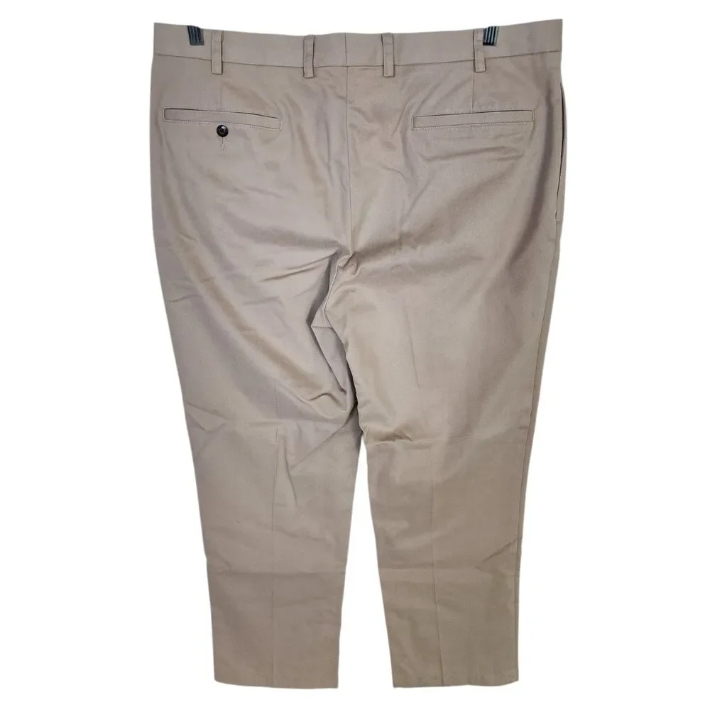 Orvis Khaki Twill Chino Flat Front Pants Mens 40 Wrinkle Free 100% Cotton
